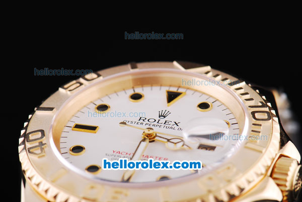 Rolex Yachtmaster Oyster Perpetual Automatic Movement Full Rose Gold Case/Strap with White Dial and Black Hour Marker - Click Image to Close
